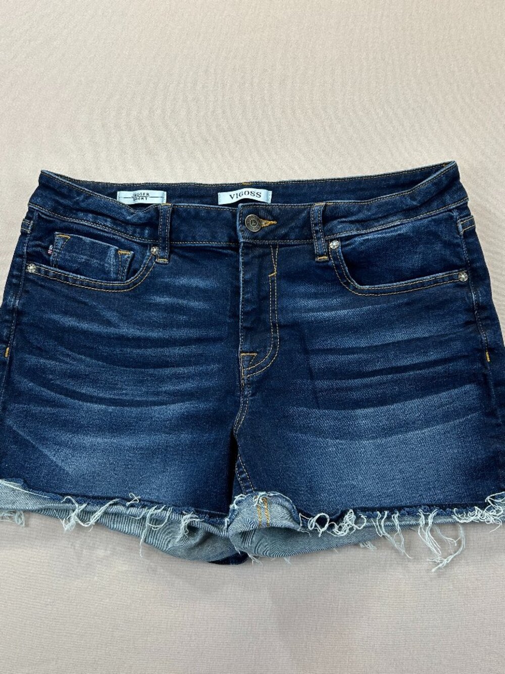 Vigoss Jagger Short Jean Womens Size 29 Blue Mid Rise Cuff Raw Hem Denim Stretch